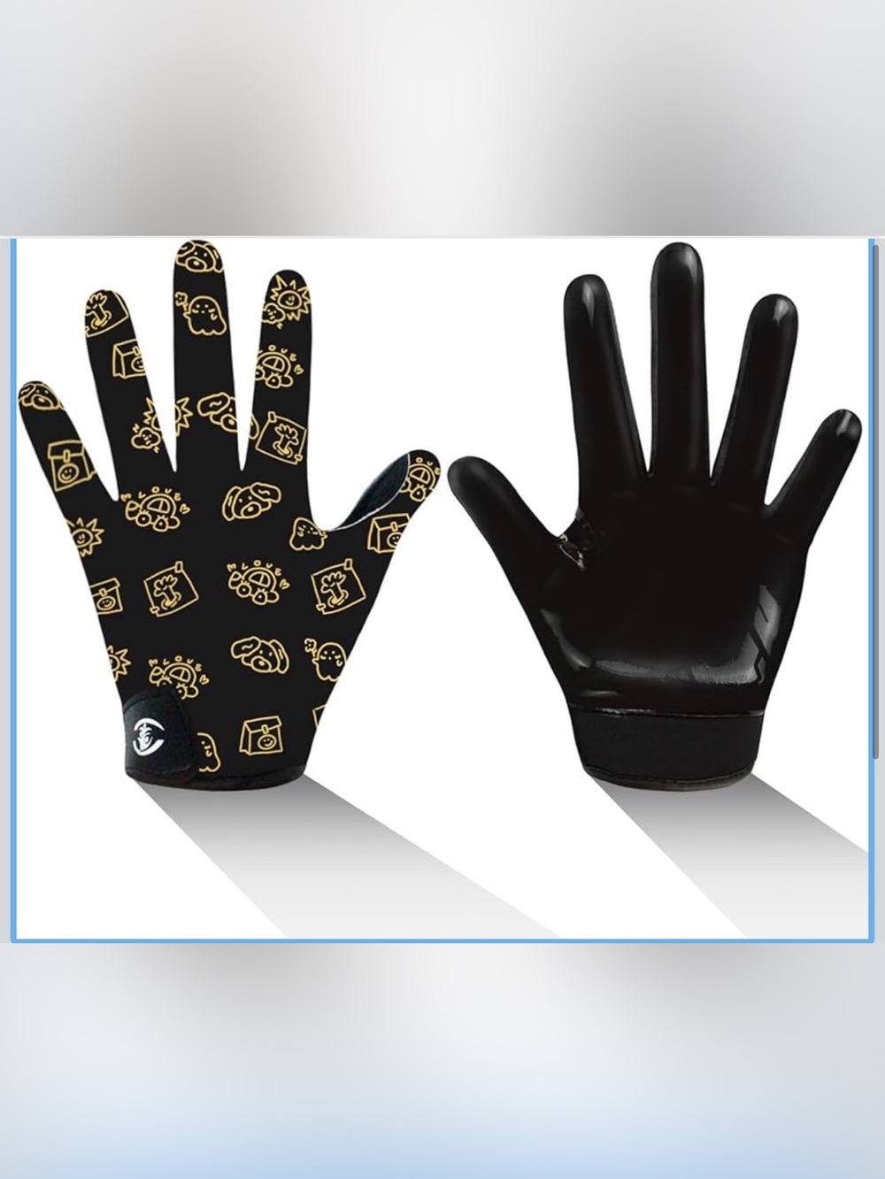 Black Grip Football Gloves with Gold Icon Print Size XS/S